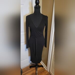 Peach Love California Black Long Sleeve Bodycon Dress With Belt, Size Large